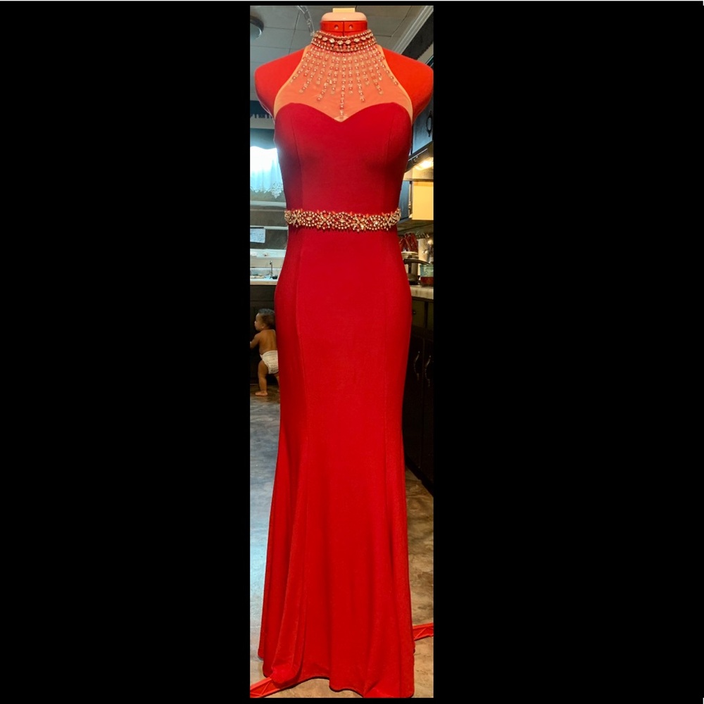 Beautifully beaded red formal dress